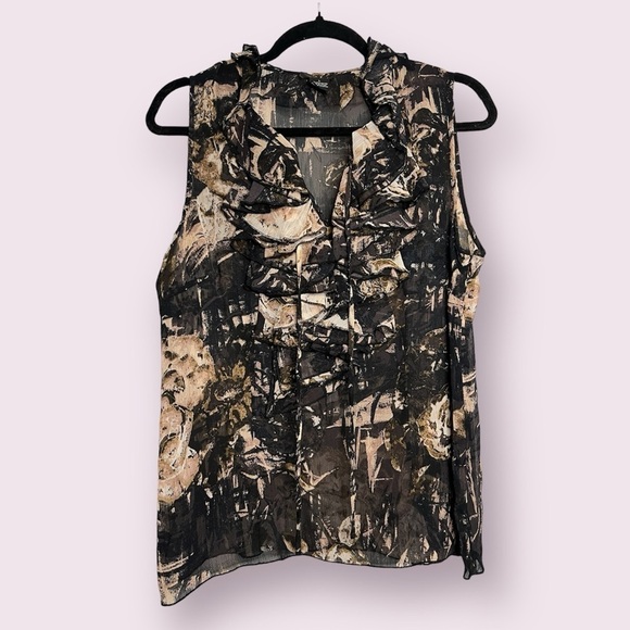 Spense Tops - Spense Black and Beige Sheer Sleeveless Blouse